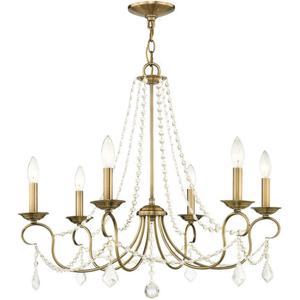 Antiqued Brass Six Light Metal Dimmable Chandelier With Shades