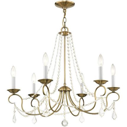 Antiqued Brass Six Light Metal Dimmable Chandelier With Shades