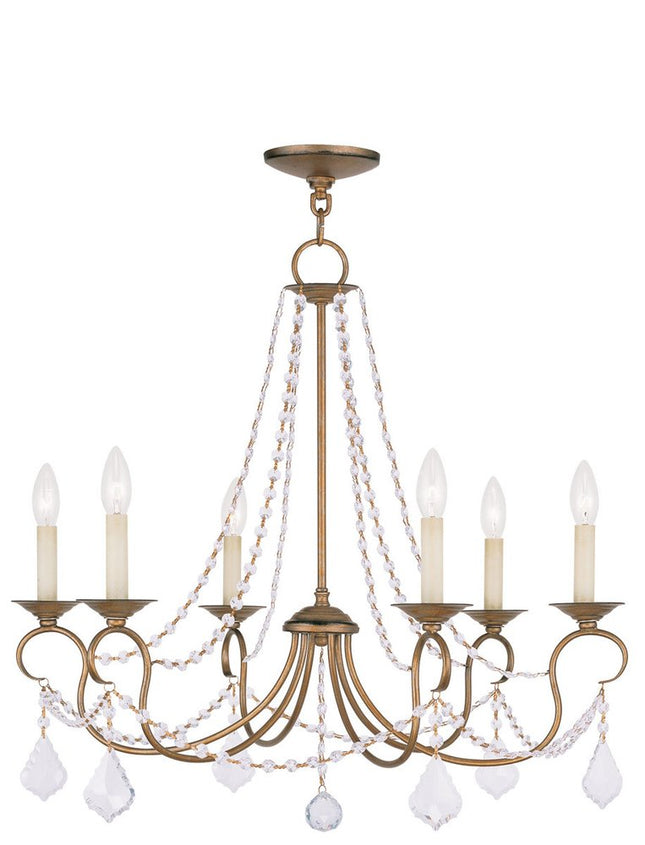 Antiqued Gold Six Light Metal Dimmable Chandelier With Shades HomeRoots