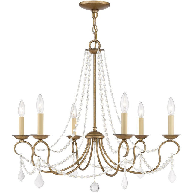 Antiqued Gold Six Light Metal Dimmable Chandelier With Shades HomeRoots