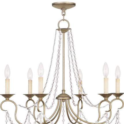 Silver Six Light Metal Dimmable Chandelier With Shades
