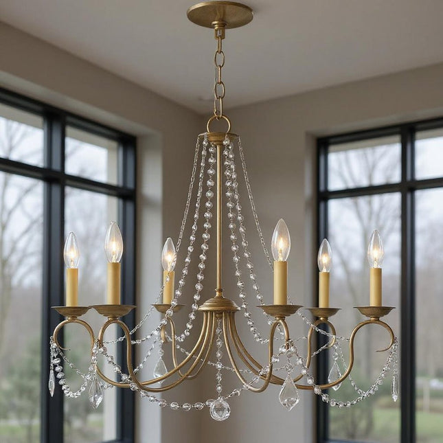 Six Light Dimmable Chandelier With Shades HomeRoots