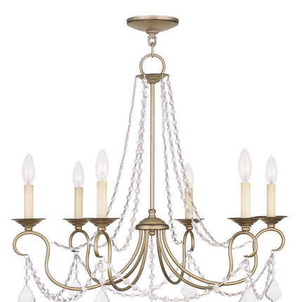 Silver Six Light Metal Dimmable Chandelier With Shades