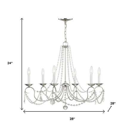 Nickel Six Light Metal Dimmable Chandelier With Shades