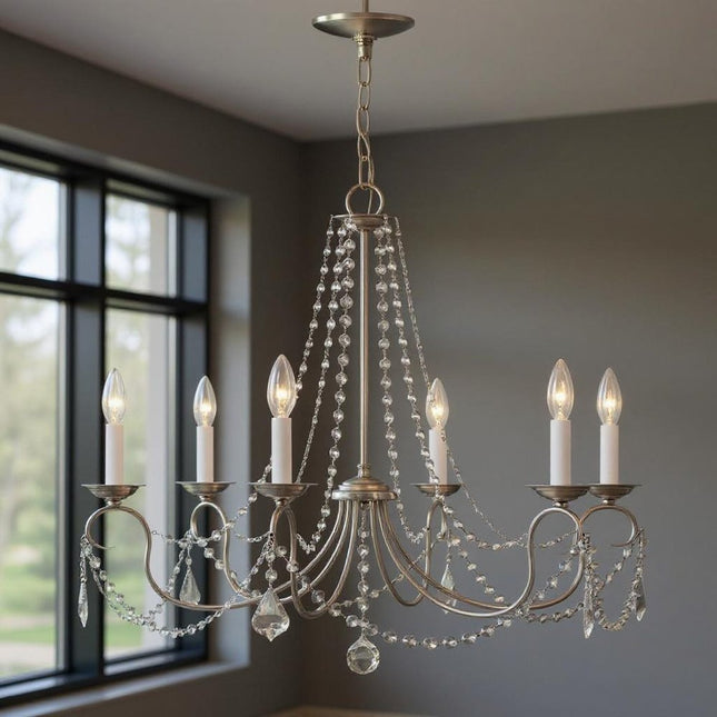Six Light Dimmable Chandelier With Shades HomeRoots