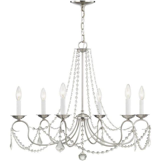 Nickel Six Light Metal Dimmable Chandelier With Shades HomeRoots