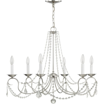 Nickel Six Light Metal Dimmable Chandelier With Shades