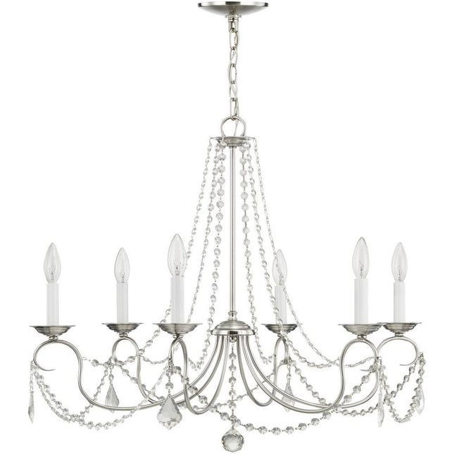 Nickel Six Light Metal Dimmable Chandelier With Shades HomeRoots