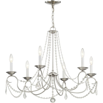 Nickel Six Light Metal Dimmable Chandelier With Shades
