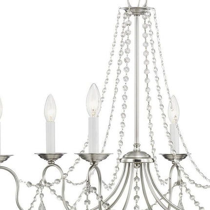 Nickel Six Light Metal Dimmable Chandelier With Shades