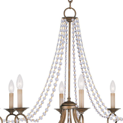 Antiqued Gold Eight Light Metal Dimmable Chandelier With Shades
