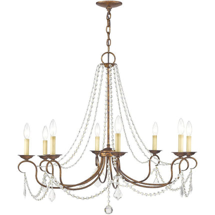 Bronze Eight Light Metal Dimmable Chandelier With Shades