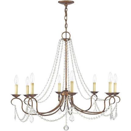Bronze Eight Light Metal Dimmable Chandelier With Shades