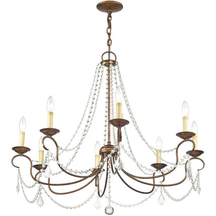 Bronze Eight Light Metal Dimmable Chandelier With Shades