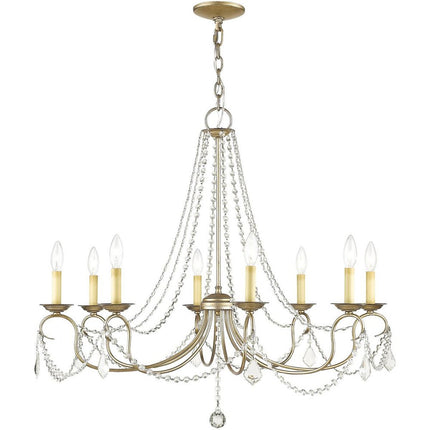 Silver Eight Light Metal Dimmable Chandelier With Shades