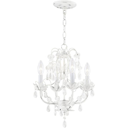Antiqued White Four Light Metal Dimmable Chandelier With Shades