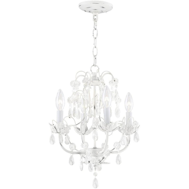 Antiqued White Four Light Metal Dimmable Chandelier With Shades