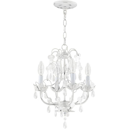 Antiqued White Four Light Metal Dimmable Chandelier With Shades