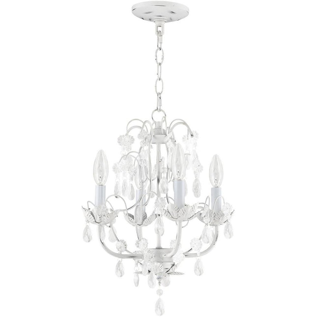 Antiqued White Four Light Metal Dimmable Chandelier With Shades