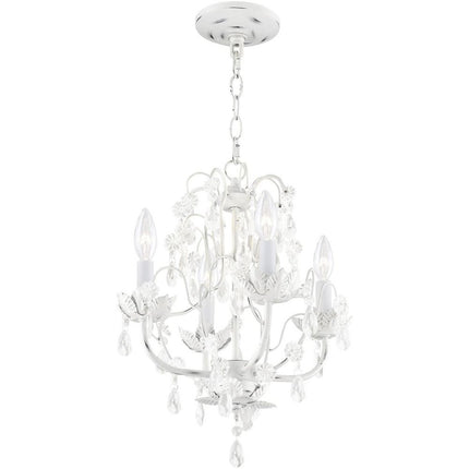 Antiqued White Four Light Metal Dimmable Chandelier With Shades