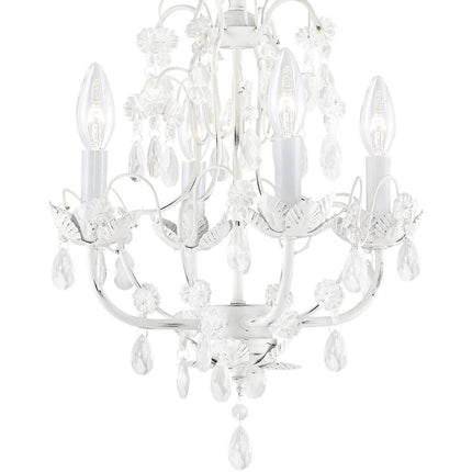 Antiqued White Four Light Metal Dimmable Chandelier With Shades