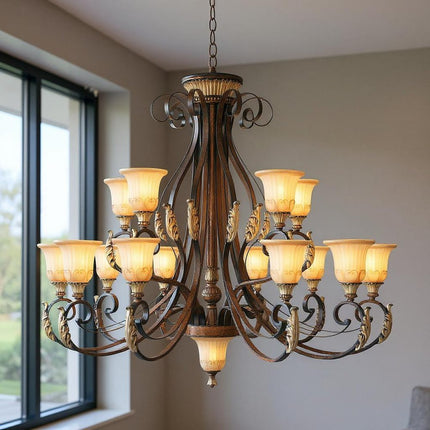 Bronze Multi Light Metal Dimmable Chandelier With Shades