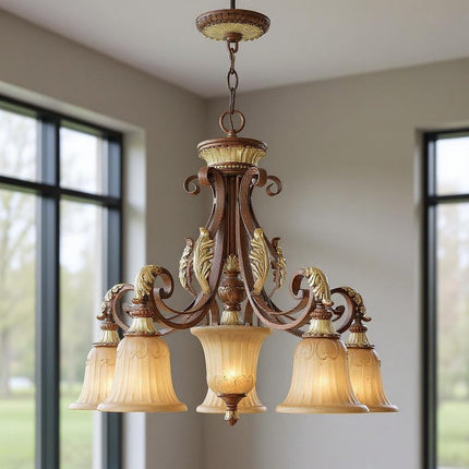 Six Light Dimmable Chandelier With Shades HomeRoots