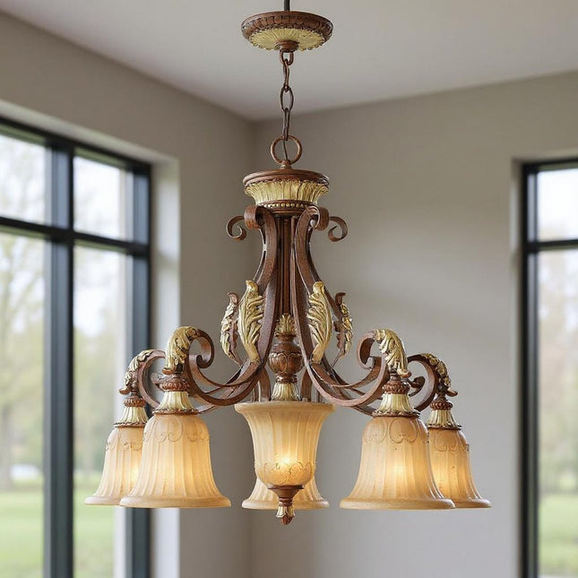 Six Light Dimmable Chandelier With Shades HomeRoots