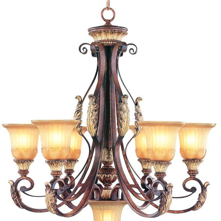 Bronze Seven Light Metal Dimmable Chandelier With Shades