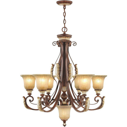 Bronze Seven Light Metal Dimmable Chandelier With Shades