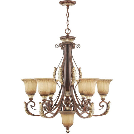 Bronze Seven Light Metal Dimmable Chandelier With Shades