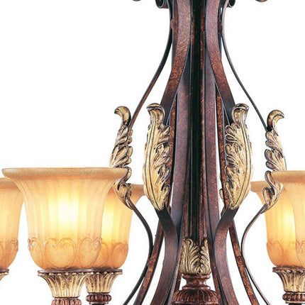 Bronze Seven Light Metal Dimmable Chandelier With Shades