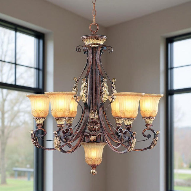 Seven Light Dimmable Chandelier With Shades HomeRoots