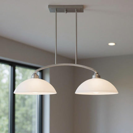 Nickel Two Light Metal Dimmable Chandelier With Shades HomeRoots