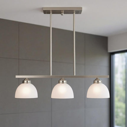 Nickel Three Light Metal Dimmable Chandelier With Shades