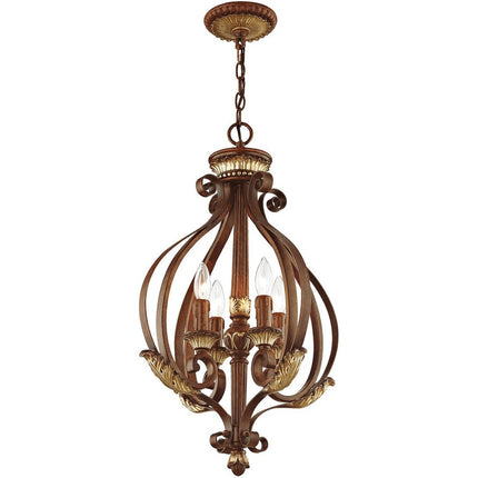 Bronze Four Light Metal Dimmable Chandelier With Shades
