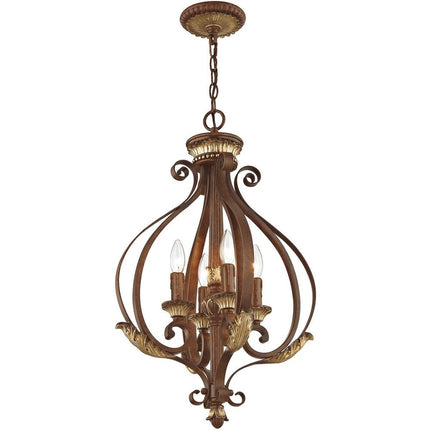 Bronze Four Light Metal Dimmable Chandelier With Shades