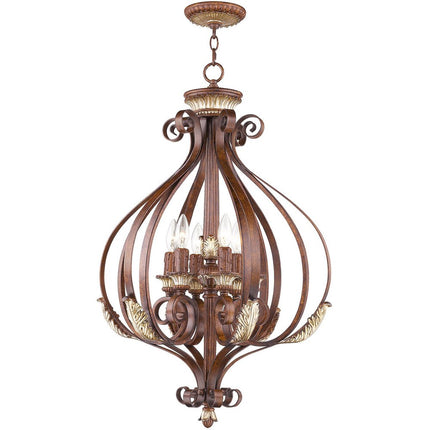 Bronze Six Light Metal Dimmable Chandelier With Shades