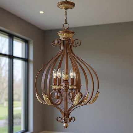 Bronze Six Light Metal Dimmable Chandelier With Shades