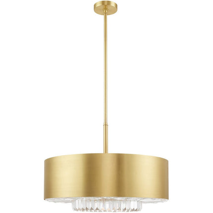 Brass Six Light Metal Dimmable Chandelier With Shades