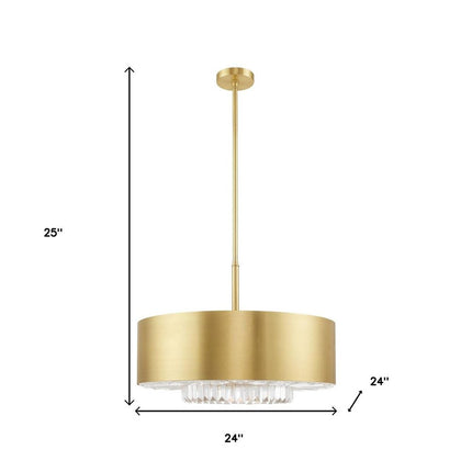 Brass Six Light Metal Dimmable Chandelier With Shades
