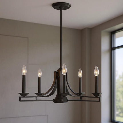 Bronze Six Light Metal Dimmable Chandelier With Shades