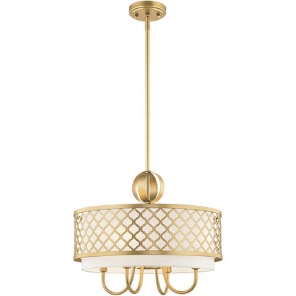 Gold And Off White Five Light Metal Dimmable Chandelier With Shades