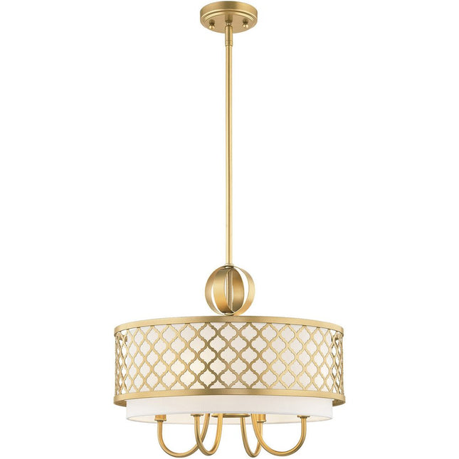 Gold And Off White Five Light Metal Dimmable Chandelier With Shades HomeRoots
