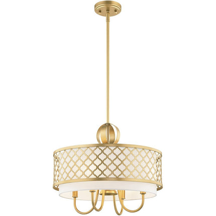 Gold And Off White Five Light Metal Dimmable Chandelier With Shades