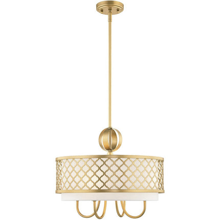 Gold And Off White Five Light Metal Dimmable Chandelier With Shades