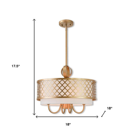 Gold And Off White Five Light Metal Dimmable Chandelier With Shades