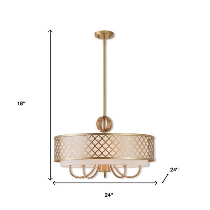 Gold And Off White Six Light Metal Dimmable Chandelier With Shades