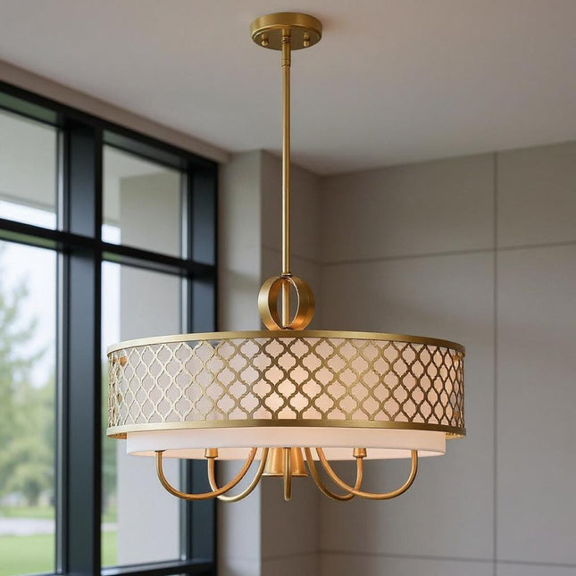 Six Light Dimmable Chandelier With Shades HomeRoots