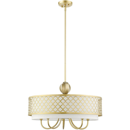 Gold And Off White Six Light Metal Dimmable Chandelier With Shades